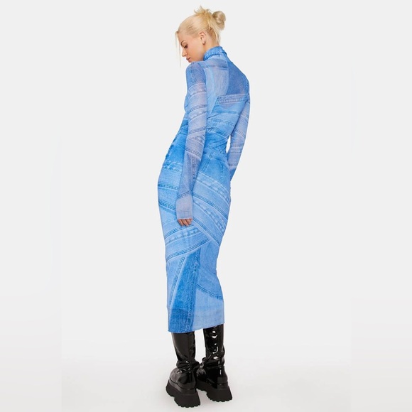 AFRM shailene denim print maxi dress in blue- XS nwt - Picture 2 of 4